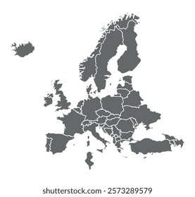 Europe map isolated on white background. for website layouts, background, education, precise, customizable, Travel worldwide, map silhouette backdrop, earth geography, political, repor