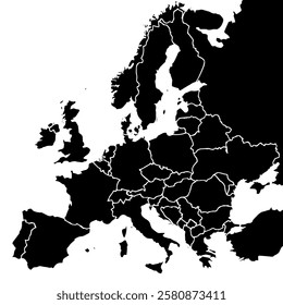 Europe map isolated on white background. for website layouts, background, education, precise, customizable, Travel worldwide, map silhouette backdrop, earth geography, political, reports.
