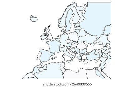 Europe map isolated on white background. for website layouts, background, education, precise, customizable, Travel worldwide, earth geography, political, reports.