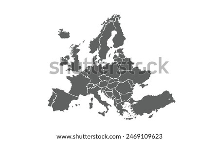 Europe map isolated on white background. for website layouts, reports, annual infographics, world, similar world map icons. travel around the world, map silhouette backdrop.
