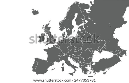 Europe map isolated on white background. for website layouts, background, education, precise, customizable, Travel worldwide, map silhouette backdrop, earth geography, political, reports.