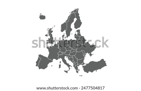 Europe map isolated on white background. for website layouts, background, education, precise, customizable, Travel worldwide, map silhouette backdrop, earth geography, political, reports.