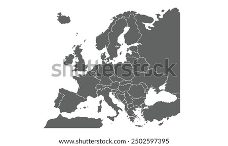 Europe map isolated on white background for website layouts,background,education, precise,customizable,Travel worldwide,map silhouette backdrop,earth geography, political,reports.