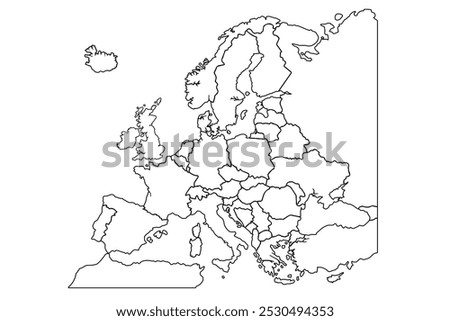 Europe map isolated on white background.world map outline, linear doodle illustration.sketch for coloring