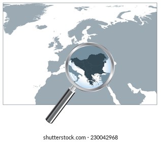 Europe Map Loupe Balkan Peninsula - Gray EPS8