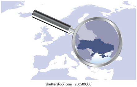 Europe Map Loupe Ukraine - Blue EPS8