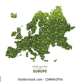 Europe map made up of green leaf on white background vector illustration of a forest is conceptual of the global green environmental issues worldwide