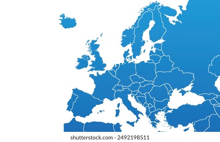 Europe map with modern color,isolated on white background for website layouts,background,education, precise,customizable,Travel worldwide,map silhouette backdrop,earth geography, political,report