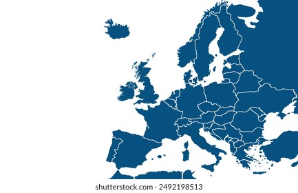 Europe map with modern color,isolated on white background for website layouts,background,education, precise,customizable,Travel worldwide,map silhouette backdrop,earth geography, political,report