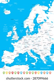 Europe - map, navigation icons - illustration