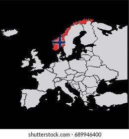 EUROPE MAP WITH NORWAY FLAG VECTOR
