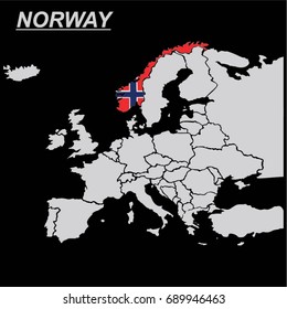 EUROPE MAP WITH NORWAY FLAG VECTOR