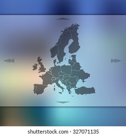 europe map on blur background with silhouette of european union