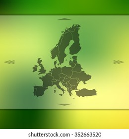 europe map on blur background with silhouette of european union