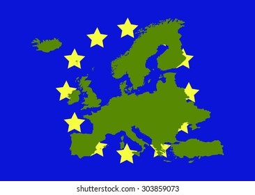 Europe map on a flag background
