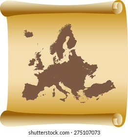 Europe map on old scroll paper
