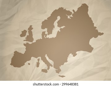 Europe Map on Retro Paper, Vector Illustration. 