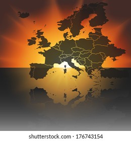 Europe map on the sunset background vector