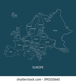 EUROPE MAP OUTLINE WITH BORDERS ILLUSTRATION VECTOR