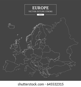 Europe Map Outline Stroke High Detail Separated all countries Vector Illustration