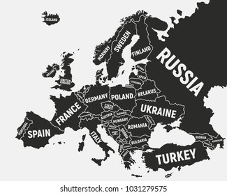 Europe map. Poster map of Europe with country names. Europe background. Vector Illustration