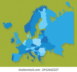 Europe map with regions blue political map green background vector illustration