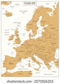 Europe Map Retro Vintage Ancient - stock vector golden colored illustration with layers