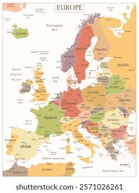 Europe Map Retro Vintage Ancient - stock vector colored illustration with layers