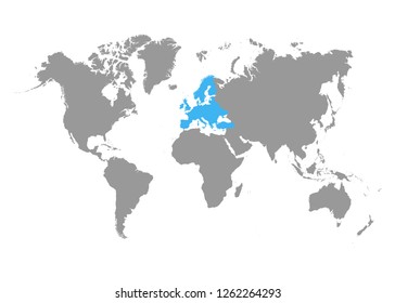 Europe map selected on world map