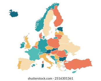 Europe map Separate Countries colorful.