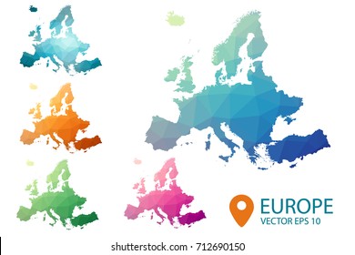 Europe map    set geometric rumpled triangular low poly style gradient graphic background   polygonal design for your   Vector illustration eps 10 