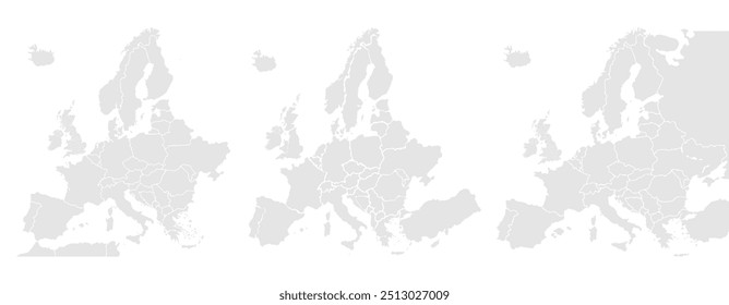 Mapa da Europa no set. Mapa da Europa isolado no fundo branco. Alto detalhado. Ilustração vetorial