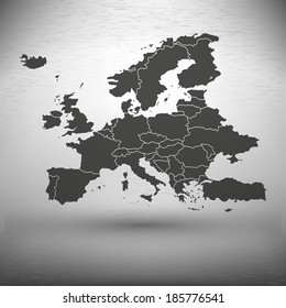 Europe map with the shadow on the gray background vector