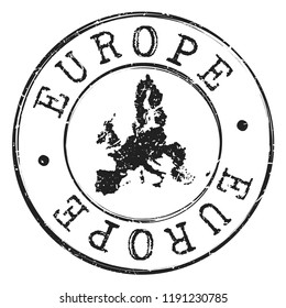 Europe Map Silhouette Postal Passport Stamp Round Vector Icon Seal Badge illustration. 