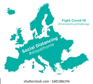 Europe map with Social Distancing #stayathome tag