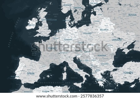 Europe Map - stock vector colored illustration with layers in black and gray colors