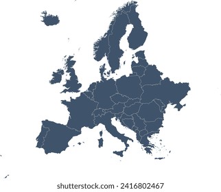 Europe map vector in Albers Equal Area Conic Projection-without Russia and Turkey