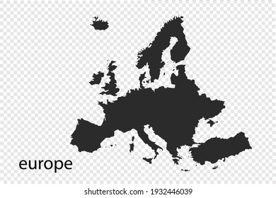 Europe map vector, black color. isolated on transparent background