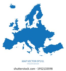 europe map vector EPS.10 blue color. on white background .