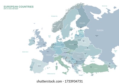 europe map. vector map of european countries and capital.