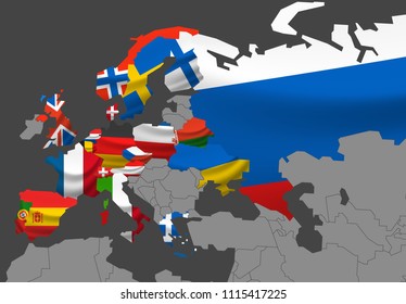 Europe map vector illustration with flags. Infographic template