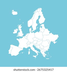 Mapa de Europa. Mapa de Europa del Vector con Liechtenstein resaltado en rojo, aislado sobre fondo azul.
