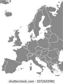 グレイの背景に国境のあるヨーロッパの地図のベクター画像アウトラインイラスト 地図の専門家が作成したヨーロッパ大陸の詳細な地図 のベクター画像素材 ロイヤリティフリー
