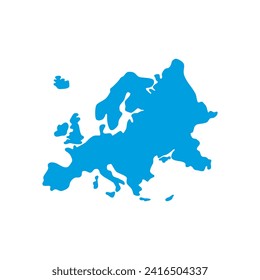 Europe map vector pale blue isolated on white background. Flat Earth, Icon