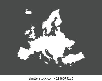 Europe map vector, white color, Isolated on gray background