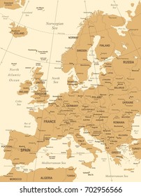 Europe Map - Vintage Detailed Vector Illustration