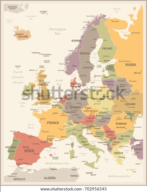ヨーロッパの地図 ビンテージの詳細なベクターイラスト のベクター画像素材 ロイヤリティフリー