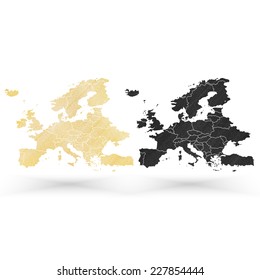 Europe map, wooden design texture, vector illustration.