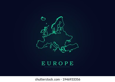 Europe Map - World Map International vector template with thin green outline or outline graphic sketch style and Green color isolated on dark background - Vector illustration eps 10