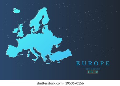 Mapa de Europa - Mapa Mundial Plantilla vectorial internacional con 3d, color azul gradiente y estrellas aisladas en el fondo de la galaxia - Ilustraciones vectoriales 10